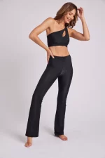 Sporthose Flare Leg schwarz gerippt Hochbund