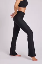 Sporthose Flare Leg schwarz gerippt Hochbund